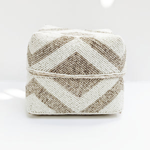 Bali Beaded Box ~ White with Natural Bold Diamond