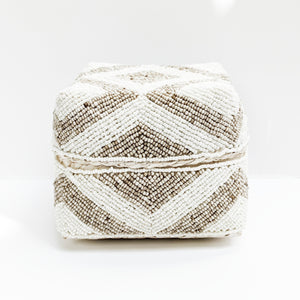 Bali Beaded Box ~ White with Natural Bold Diamond