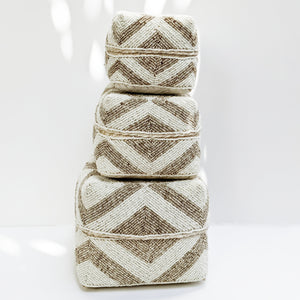 Bali Beaded Box ~ White with Natural Bold Diamond