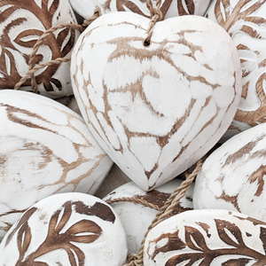 White Wash Wooden Heart Decoration - Coastal